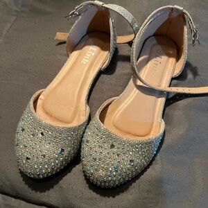 Lulu's Sparkling Silver Ankle Strap Flats